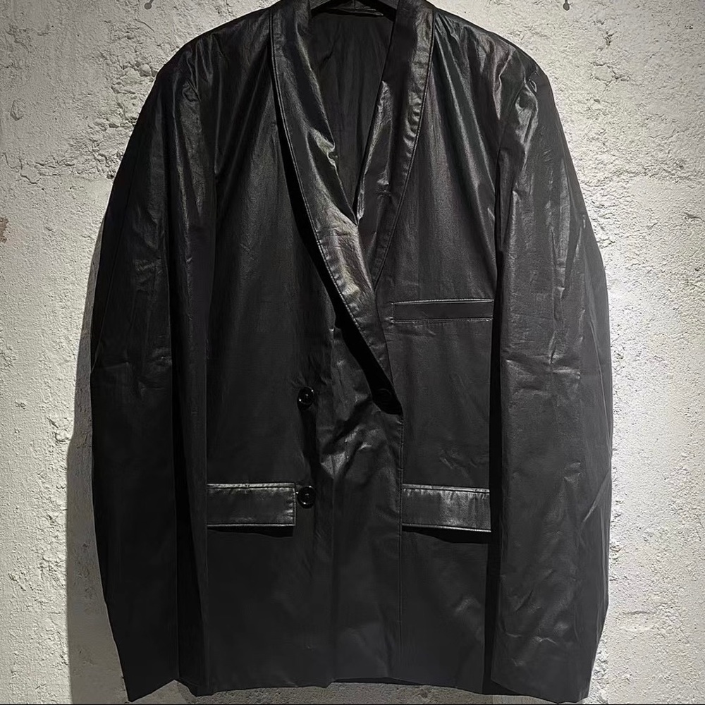 Lemaire black cotton blazer with coated effect